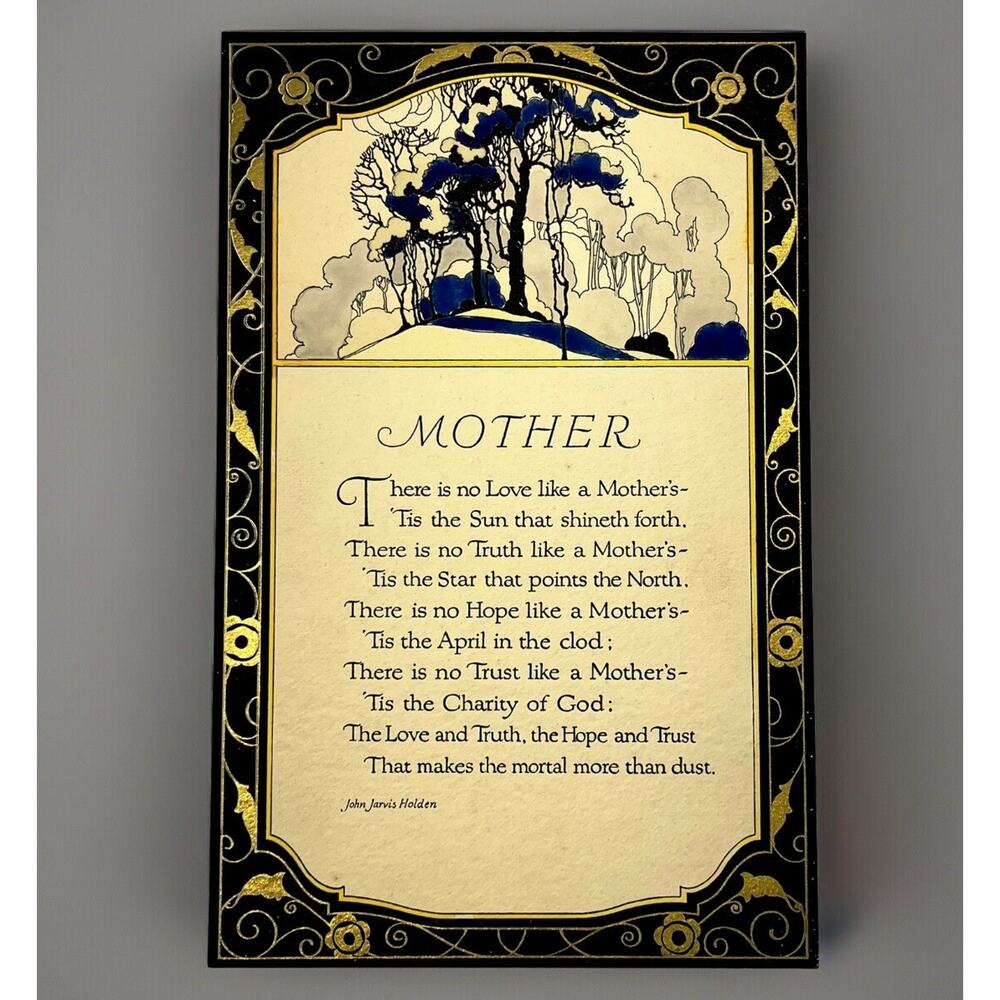 Antique PF Volland Mother Poem by John Jarvis Holden 1920's Art Nouveau Print
